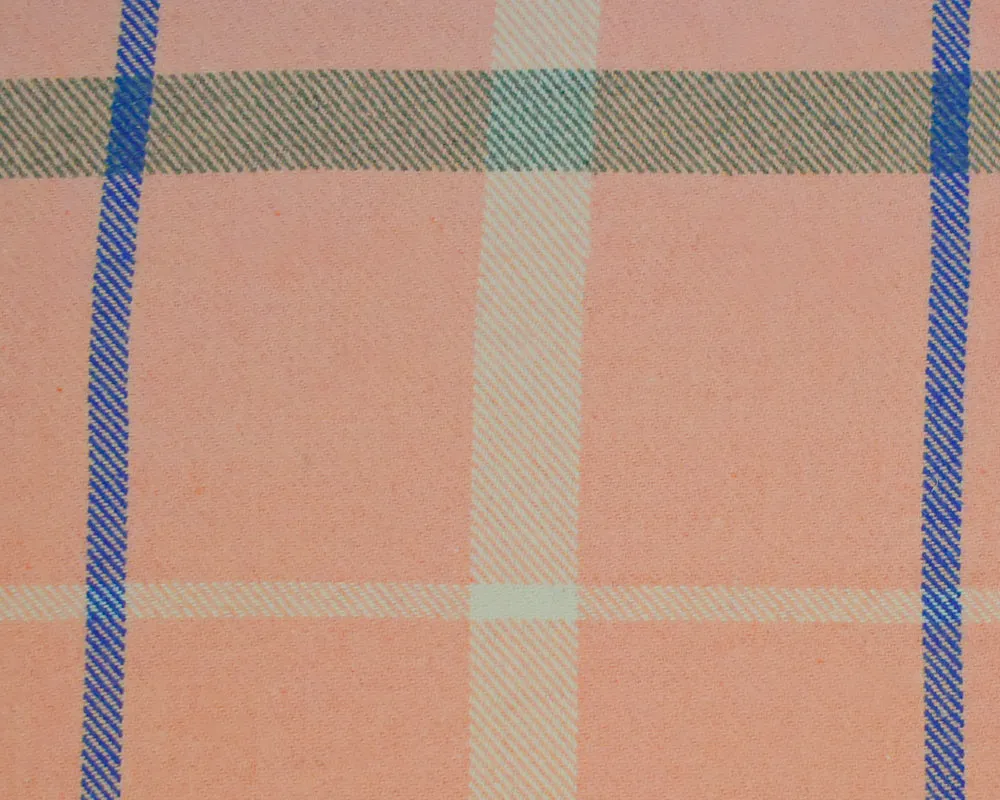 Pink-Multi Polyester-Wool Single Sided Brushed Plaid Twill Jacketing Fabric