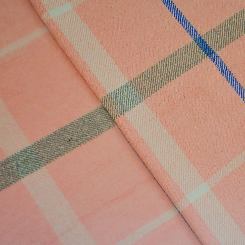 Pink-Multi Polyester-Wool Single Sided Brushed Plaid Twill Jacketing Fabric