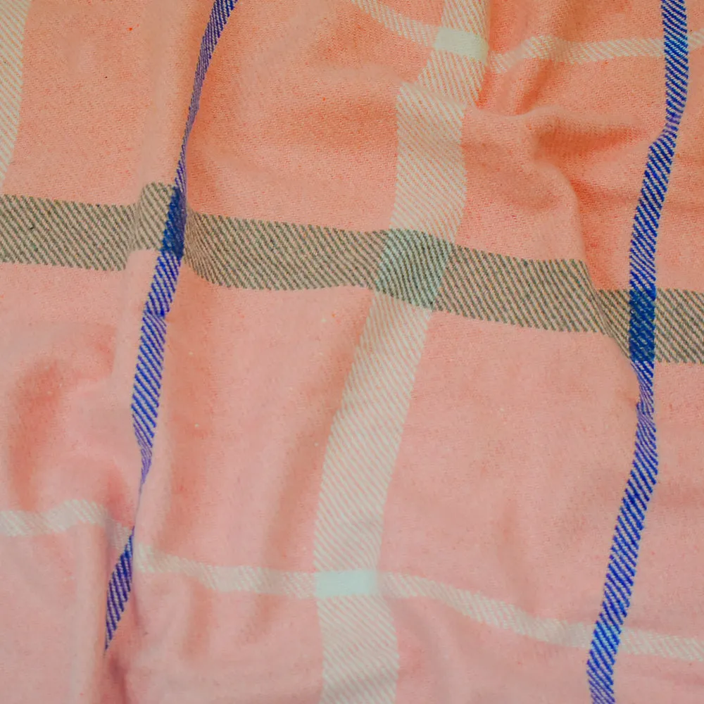 Pink-Multi Polyester-Wool Single Sided Brushed Plaid Twill Jacketing Fabric