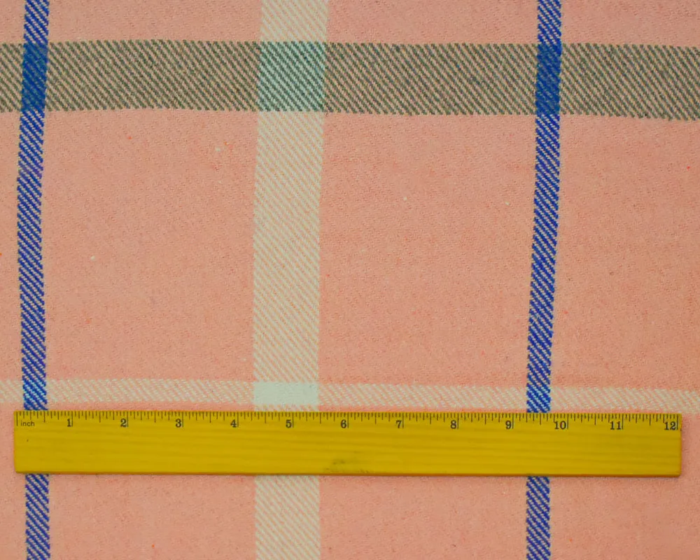 Pink-Multi Polyester-Wool Single Sided Brushed Plaid Twill Jacketing Fabric