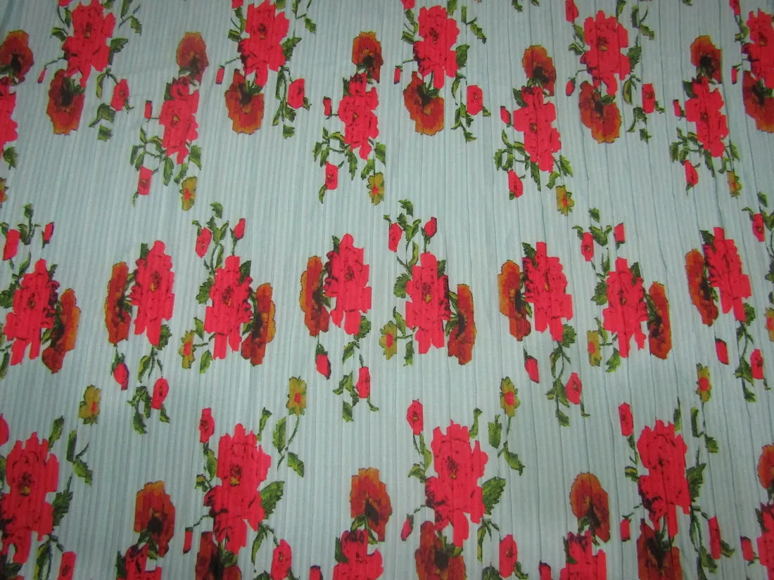 Polyester Pleated Printed Georgette Mint Blue Fabric ~ 44&quot; wide