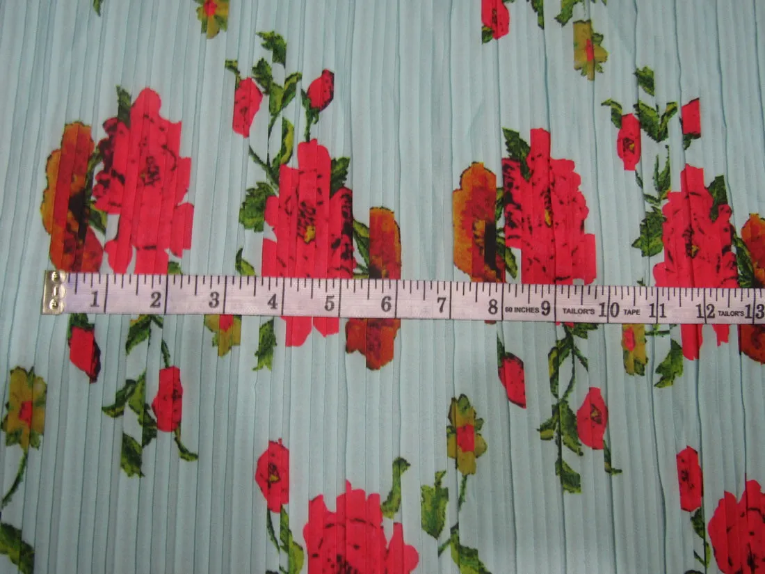 Polyester Pleated Printed Georgette Mint Blue Fabric ~ 44&quot; wide