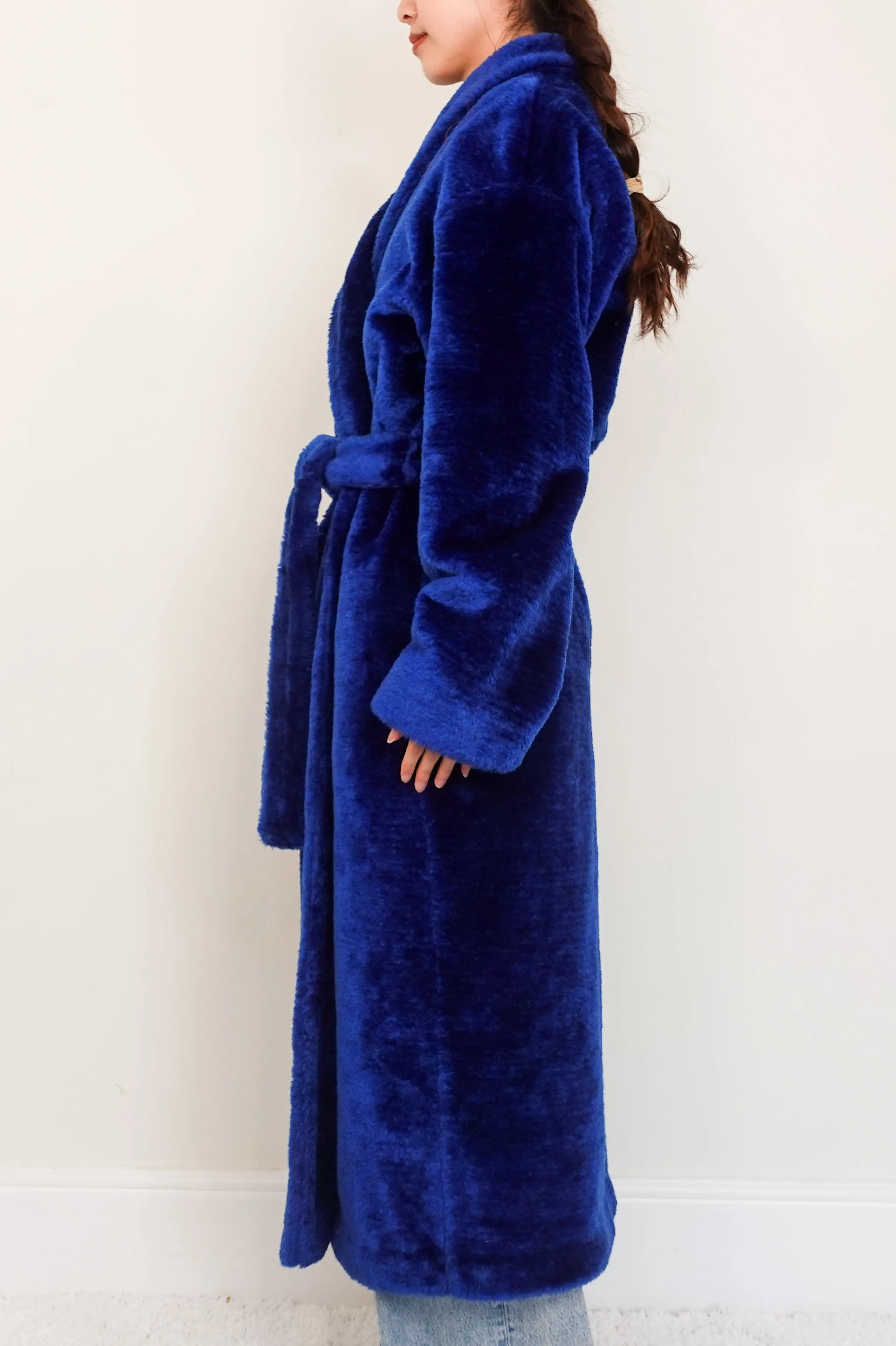 Royal blue belted faux fur coat RRP £1250