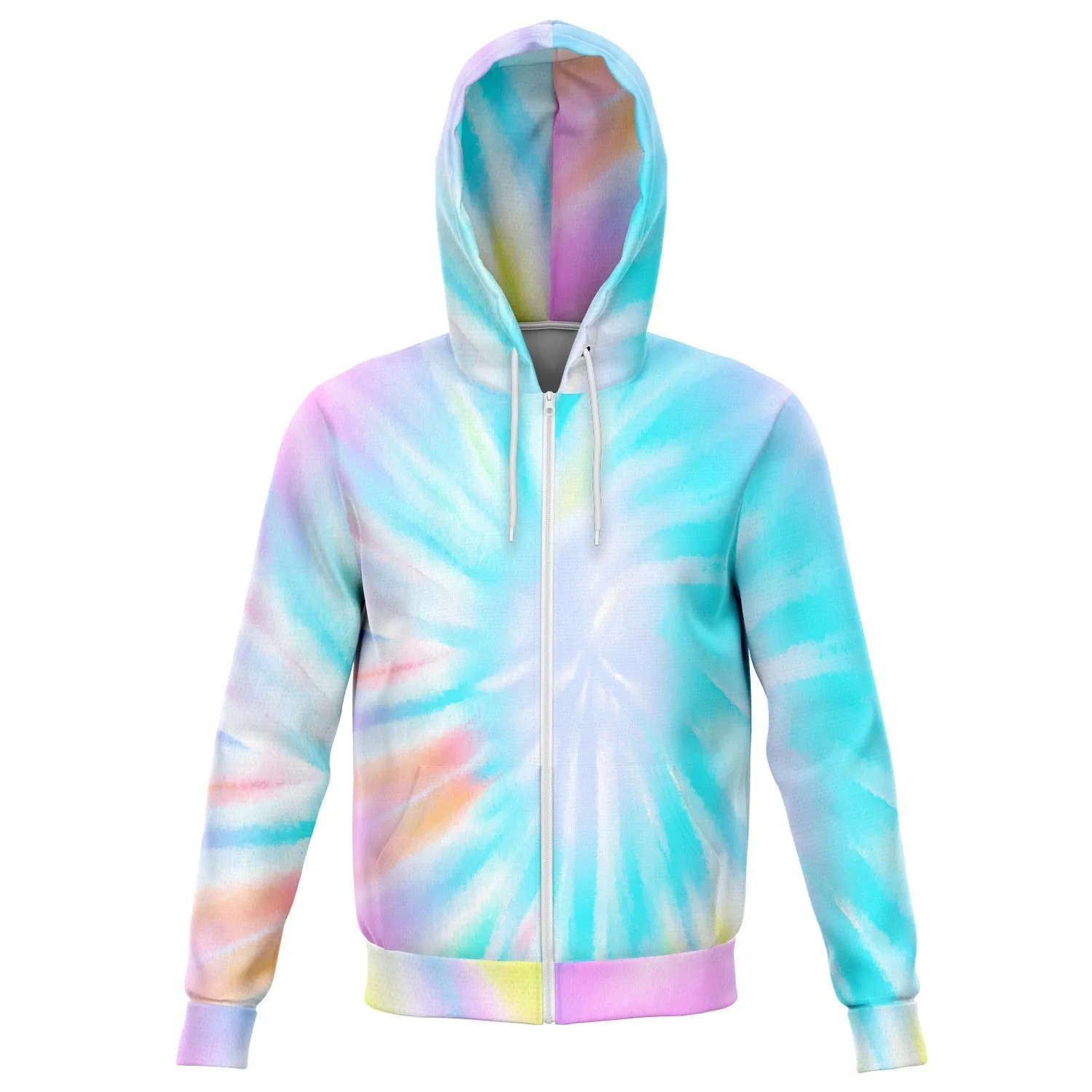 Tie Dye Rainbow Zip Up Hoodie, Pink Blue Spiral Front Zip Pocket Men Women Adult Aesthetic Graphic Cotton Hooded Sweatshirt