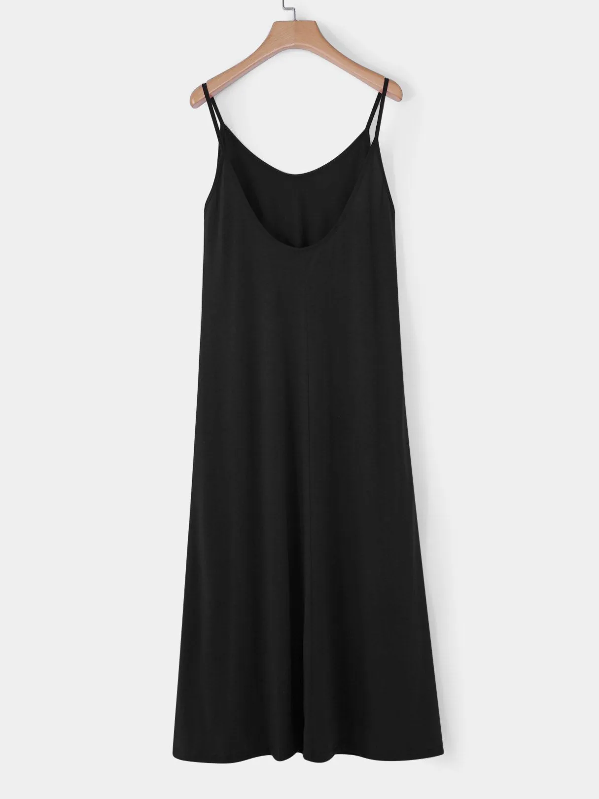 Wholesale Black Round Neck Off The Shoulder Sleeveless Plain Backless Side Pockets Maxi Dress