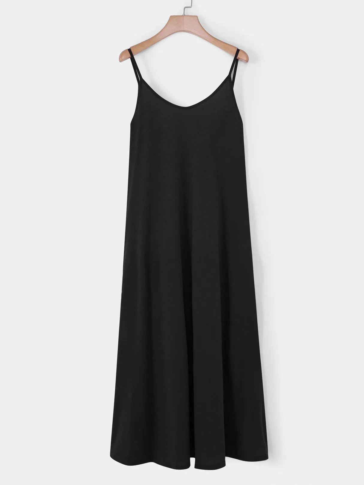 Wholesale Black Round Neck Off The Shoulder Sleeveless Plain Backless Side Pockets Maxi Dress