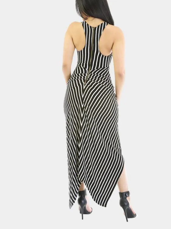 Wholesale Crew Neck Sleeveless Stripe Maxi Dresses