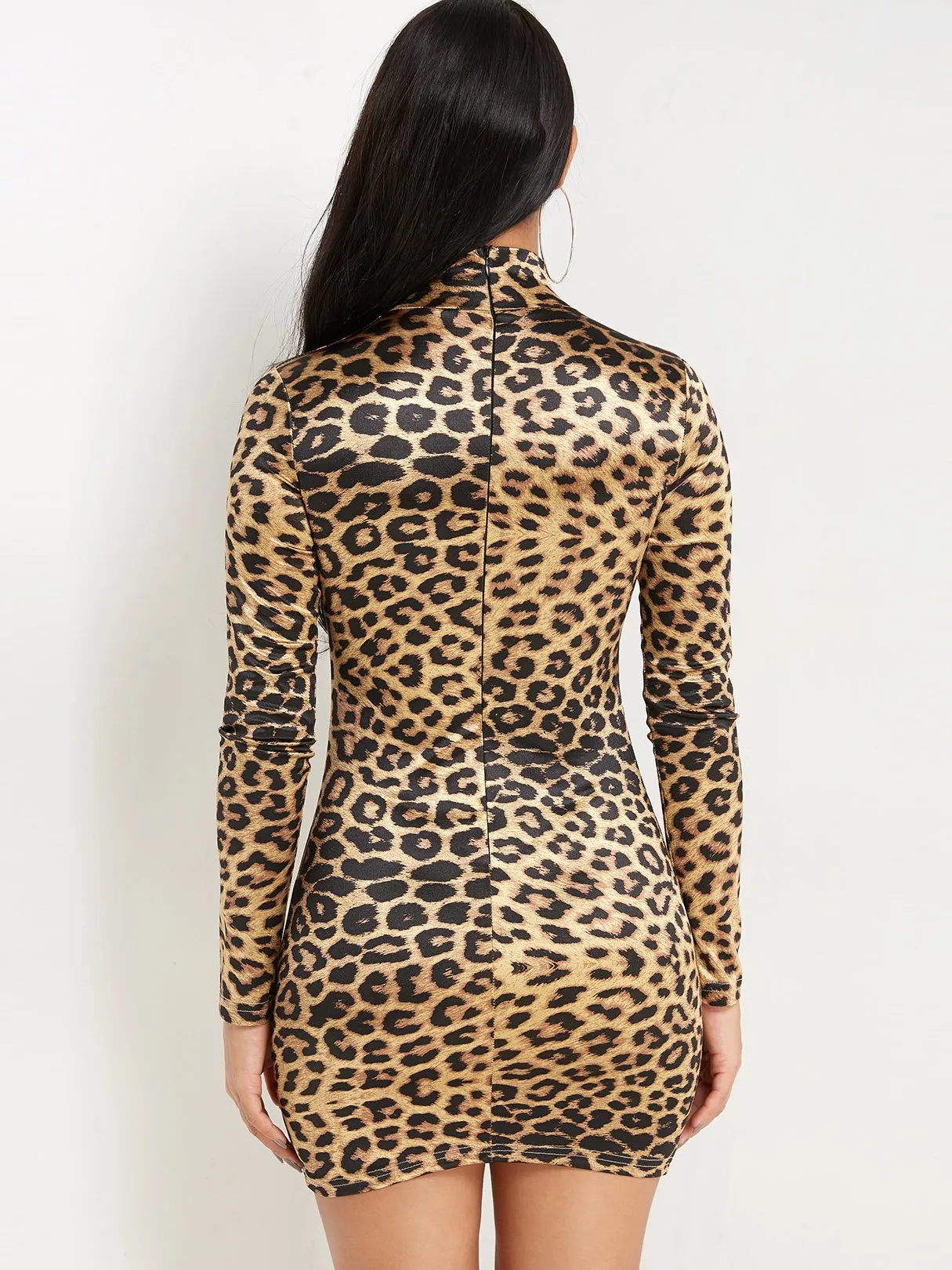 Wholesale Long Sleeve Leopard Zip Back Dresses