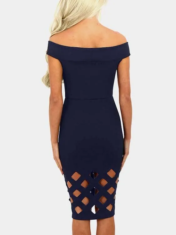 Wholesale Off The Shoulder Hollow Navy Dresses