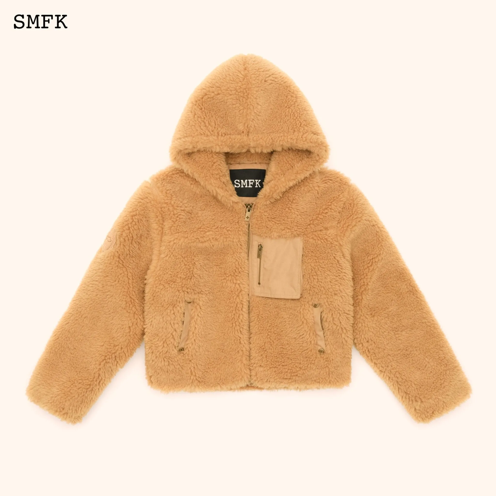 WildWorld Adventure Faux Fur Short Hoodie In Ginger