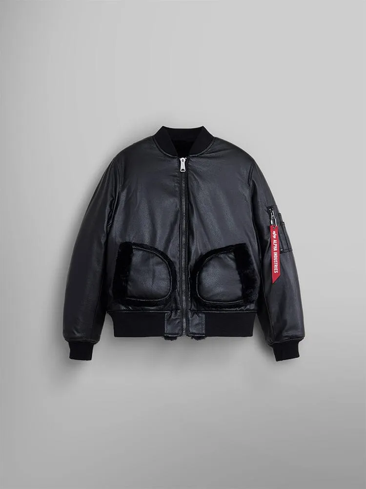 WOMEN'S REVERSIBLE FAUX LEATHER MA-1 BOMBER JACKET