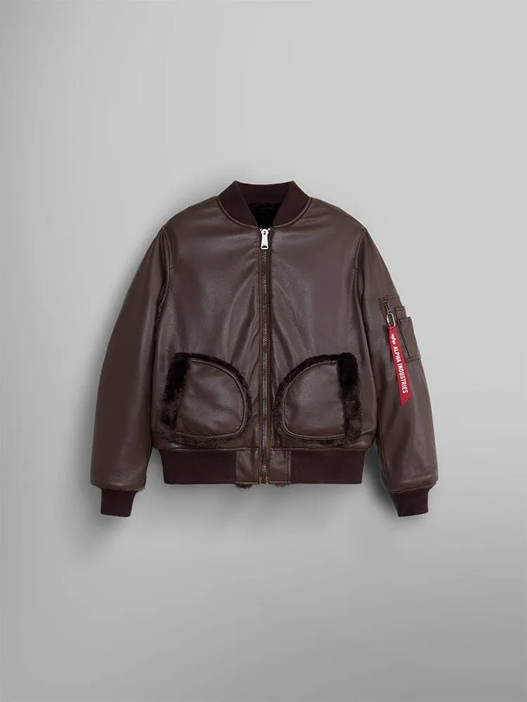 WOMEN'S REVERSIBLE FAUX LEATHER MA-1 BOMBER JACKET